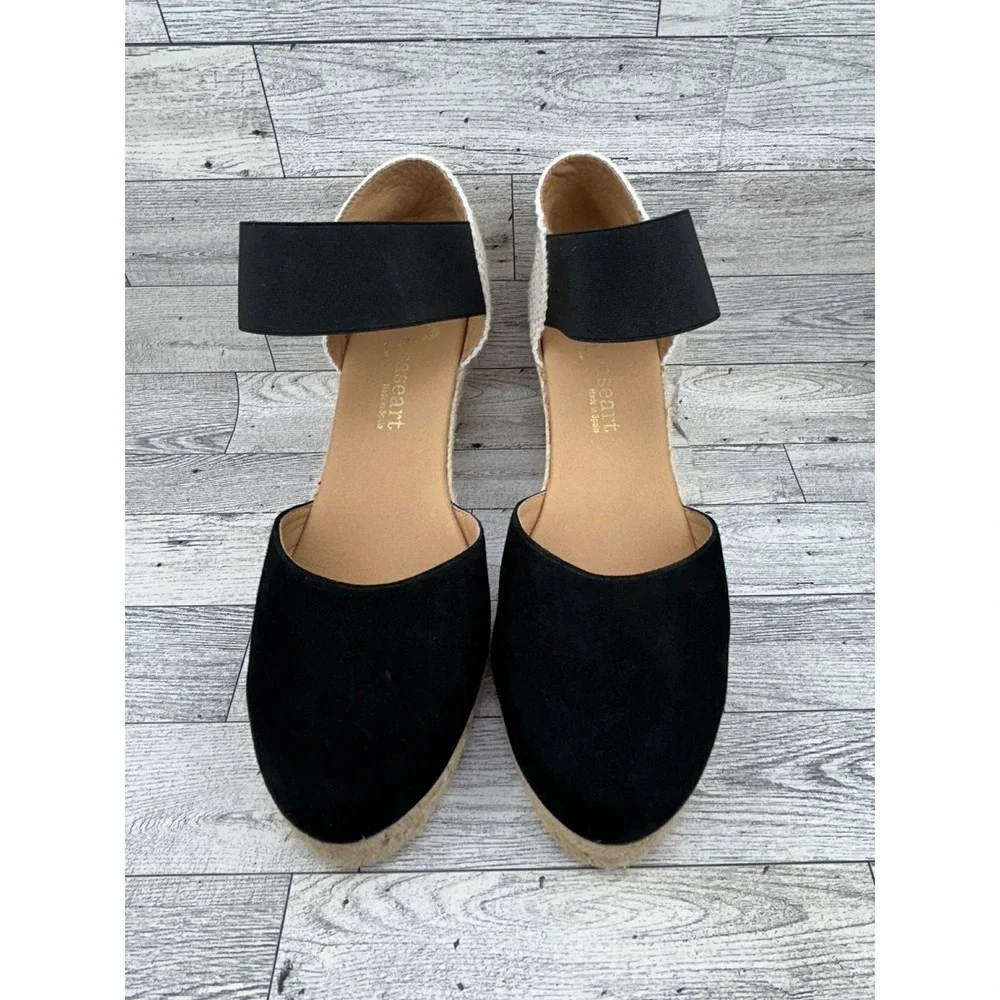 Paseart Black Suede Espadrille Wedge Sandals Spain Women Size 41 EU 10 US